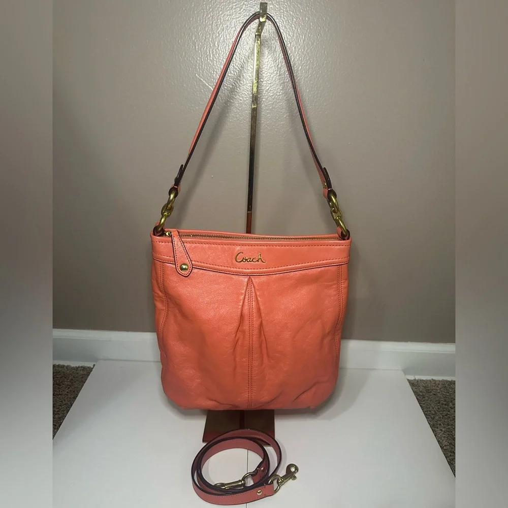 Coach Ashley Coral Leather Pleated  Convertible Hobo Bag - EUC